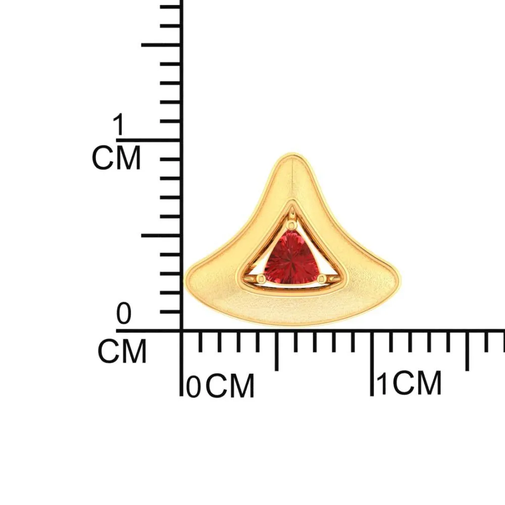 14k Gold Pendant In The Shape Of A Cone With A Red Stone In The Centre