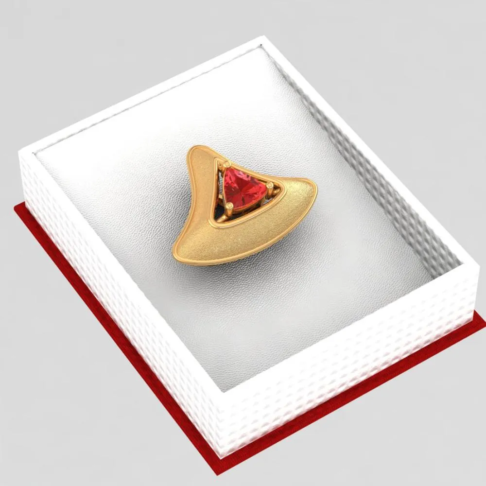 14k Gold Pendant In The Shape Of A Cone With A Red Stone In The Centre