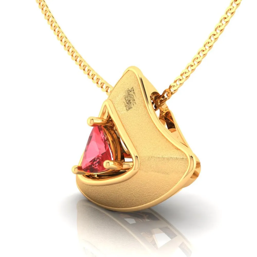14k Gold Pendant In The Shape Of A Cone With A Red Stone In The Centre