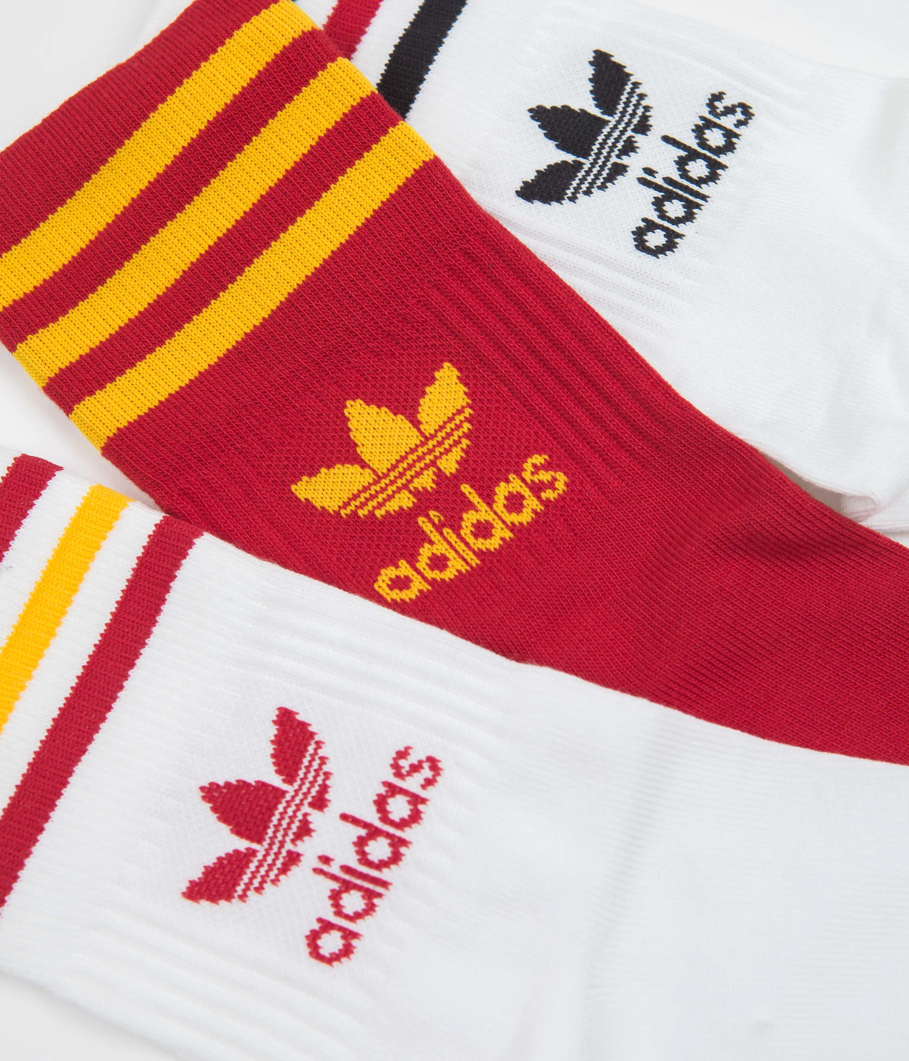 Adidas Mid Cut Crew Socks (3 Pair) - White / White / Team Power Red