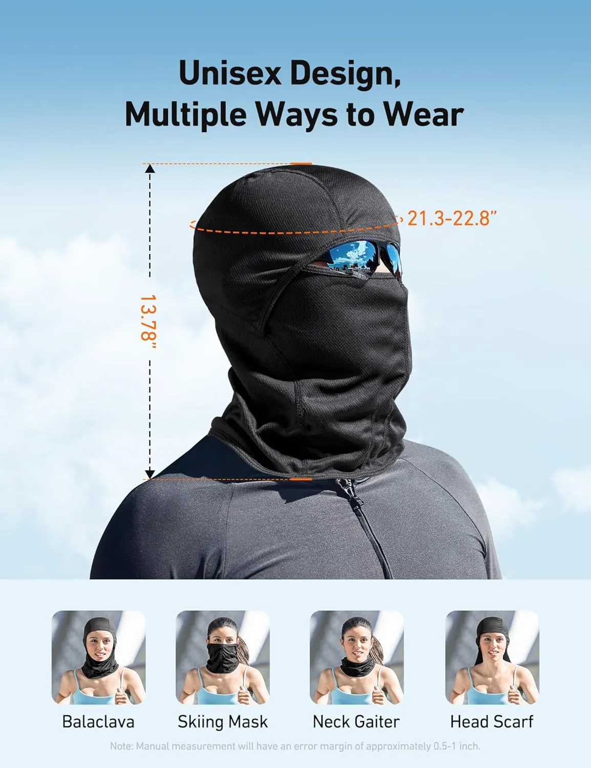AstroAI Ski Mask Balaclava Face Mask-UV Protection Dustproof Windproof Face Cover for Men Women Skiing, Snowboarding, Cycling Hiking Black