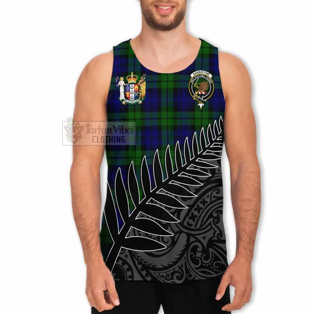 Bannatyne Crest Tartan Men's Tank Top with New Zealand Silver Fern Half Style