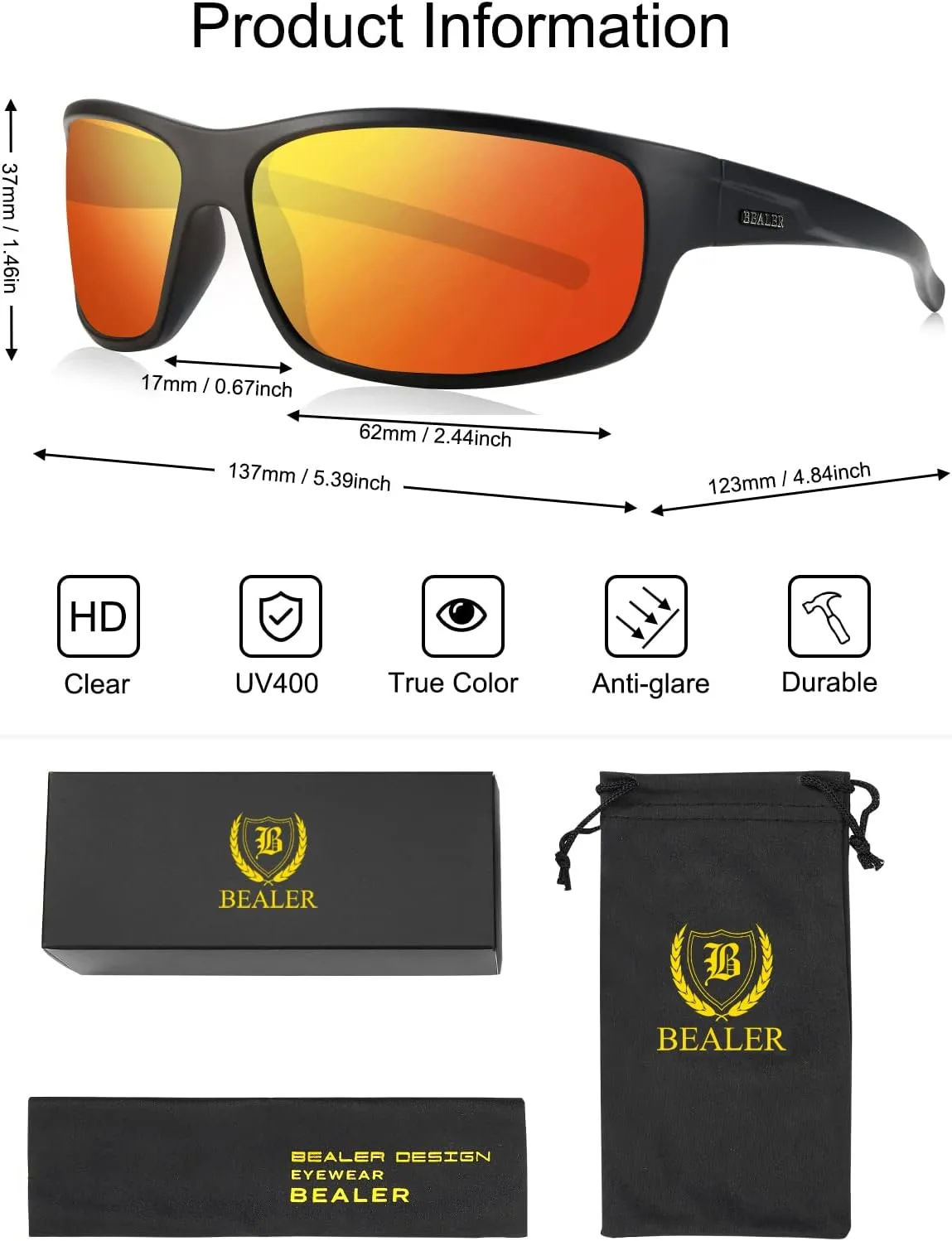 BEALER Polarized Sports Sunglasses for Men Lightweight TR90 Frame Sun Glasses Driving Cycling Fishing UV Protection Shades