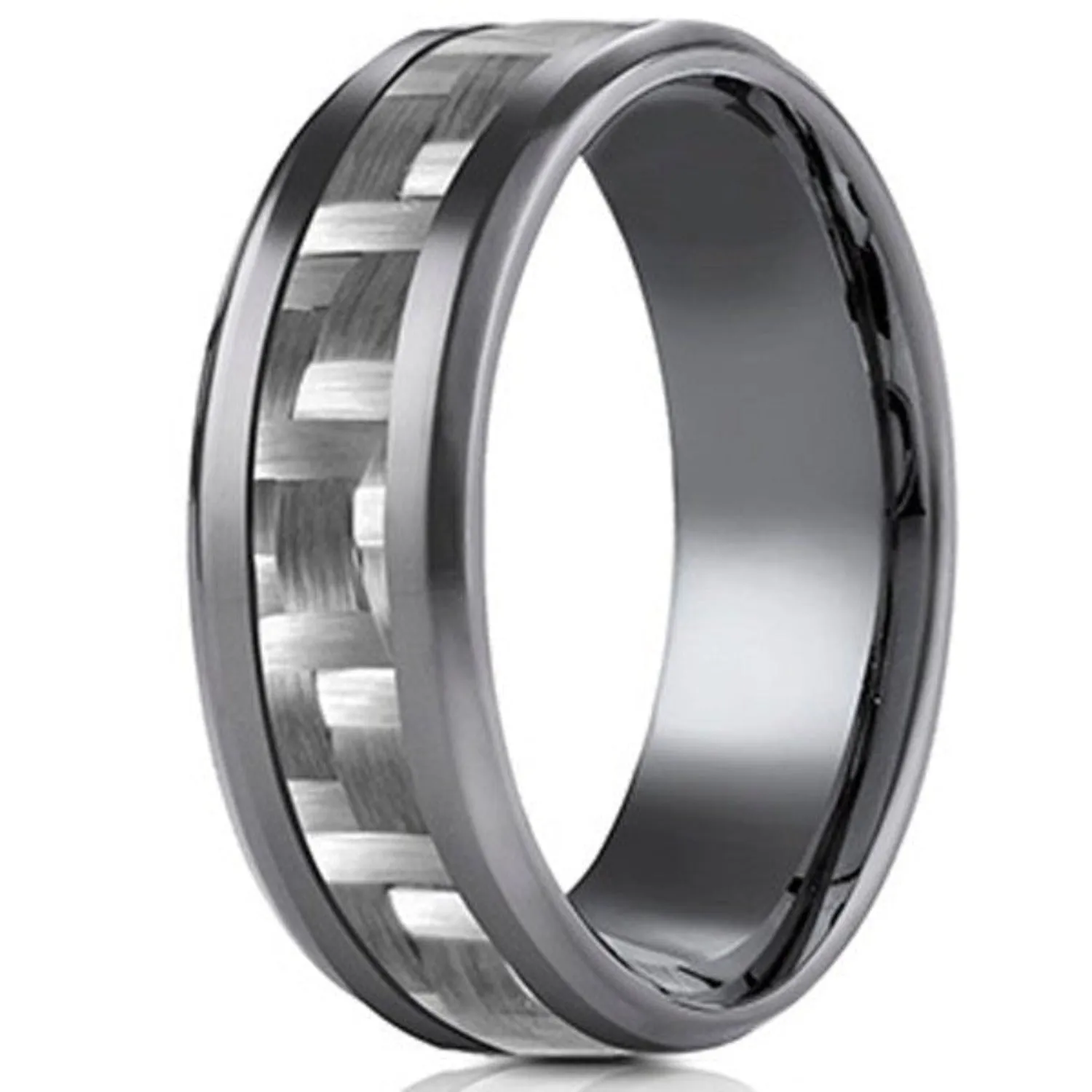 Benchmark Tantalum Carbon Fiber Weave Inlay Wedding Band