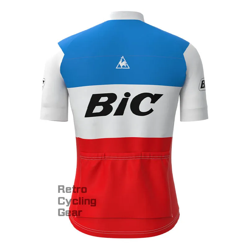 BIC White Blue Retro Short Sleeve Cycling Kit