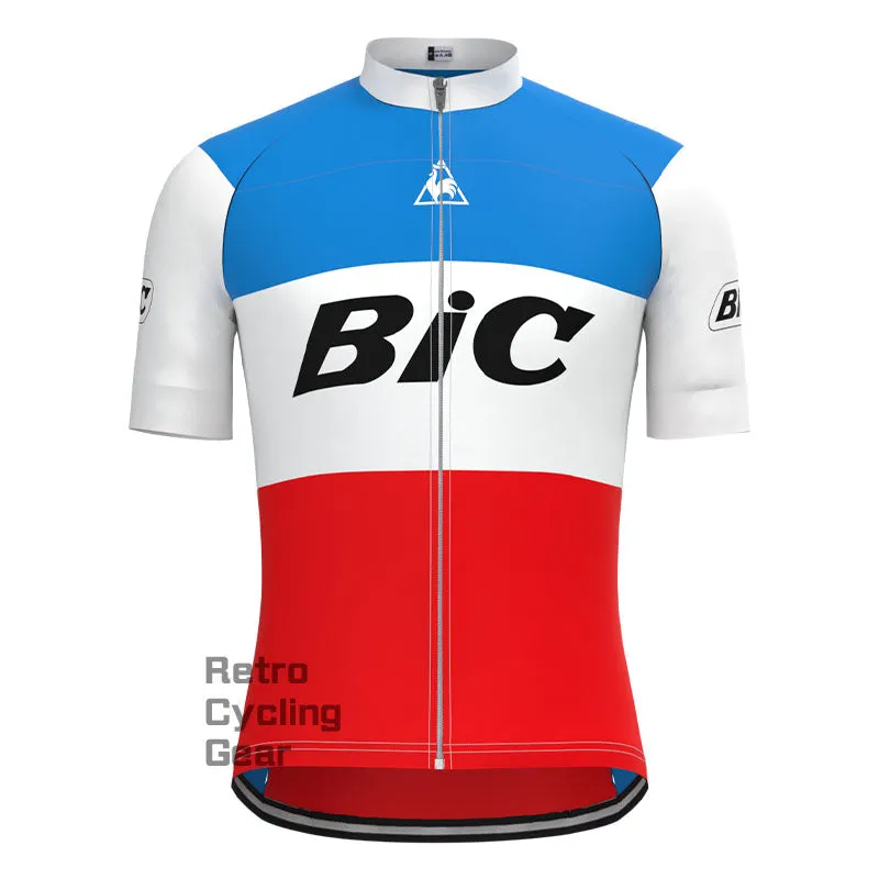 BIC White Blue Retro Short Sleeve Cycling Kit