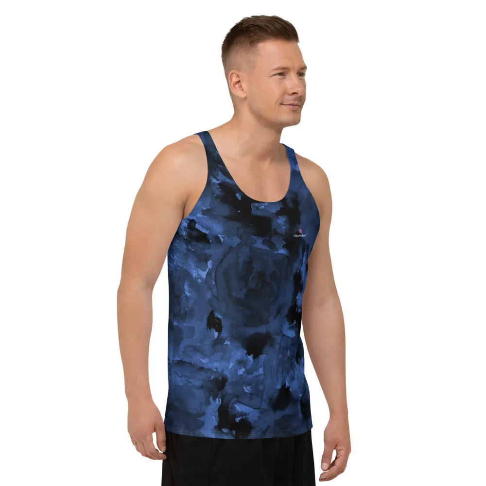 Blue Abstract Unisex Tank Top, Floral Rose Print Best Men's or Women's Tanks-Made in USA/EU/MX