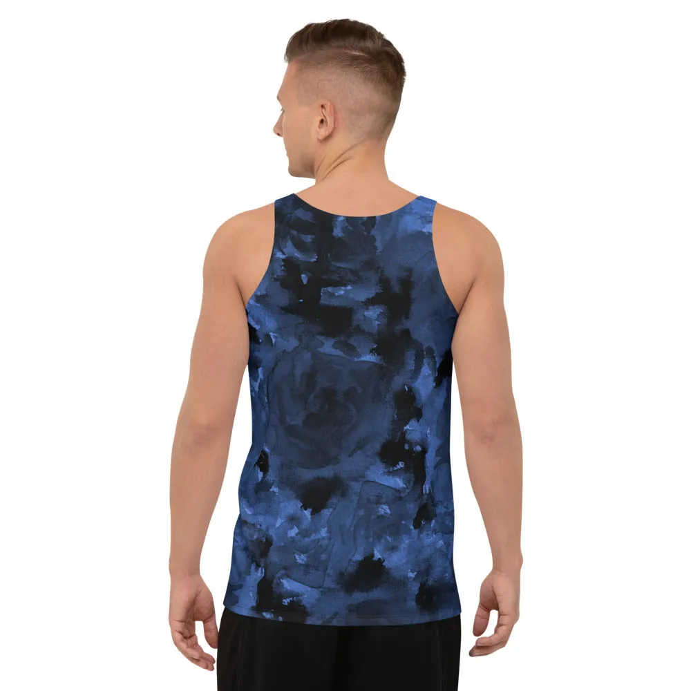 Blue Abstract Unisex Tank Top, Floral Rose Print Best Men's or Women's Tanks-Made in USA/EU/MX