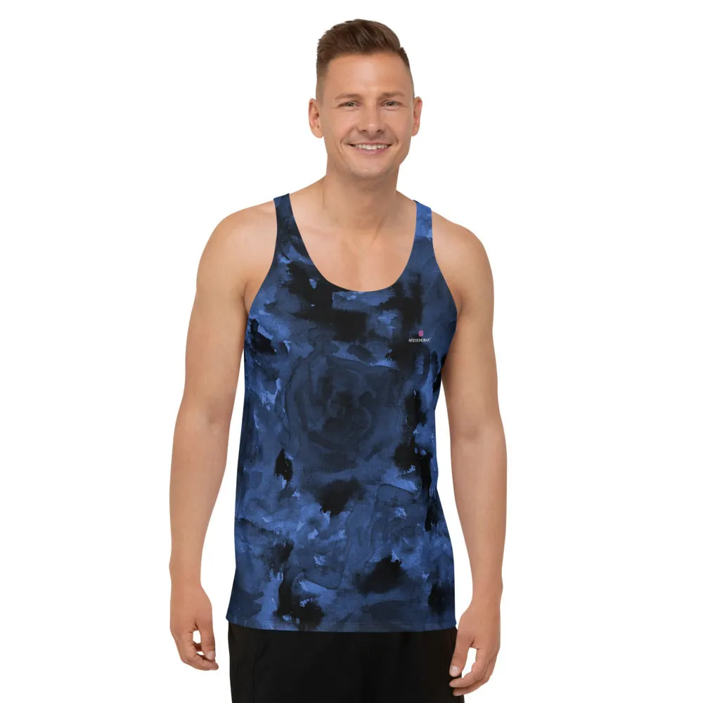 Blue Abstract Unisex Tank Top, Floral Rose Print Best Men's or Women's Tanks-Made in USA/EU/MX