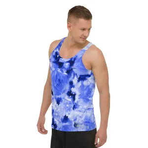 Blue Floral Unisex Tank Top, Premium Quality Men's Unisex Tank Top-Made in USA/EU/MX (US Size: XS-2XL)