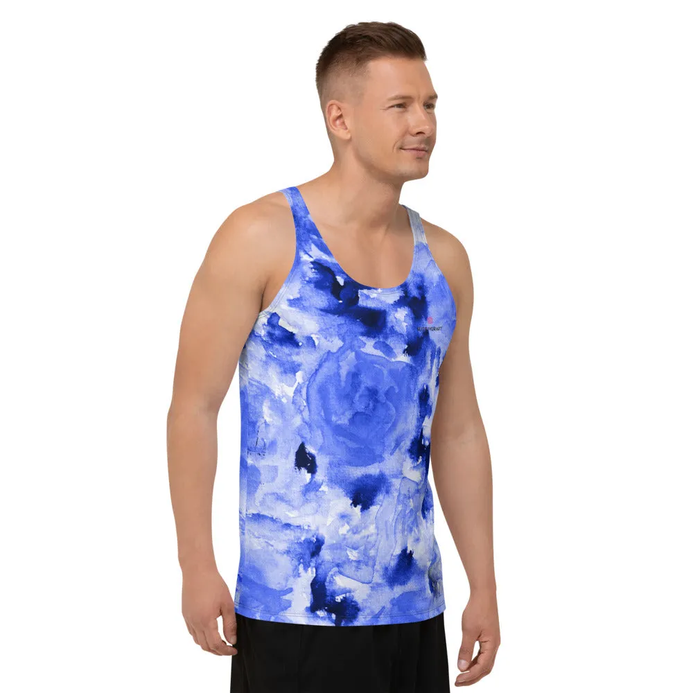 Blue Floral Unisex Tank Top, Premium Quality Men's Unisex Tank Top-Made in USA/EU/MX (US Size: XS-2XL)