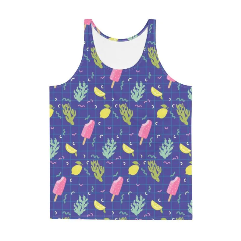 Blue Popsicle Men's Tank Top, Cactus Print Fun Unisex Designer Tank Top - Made in USA