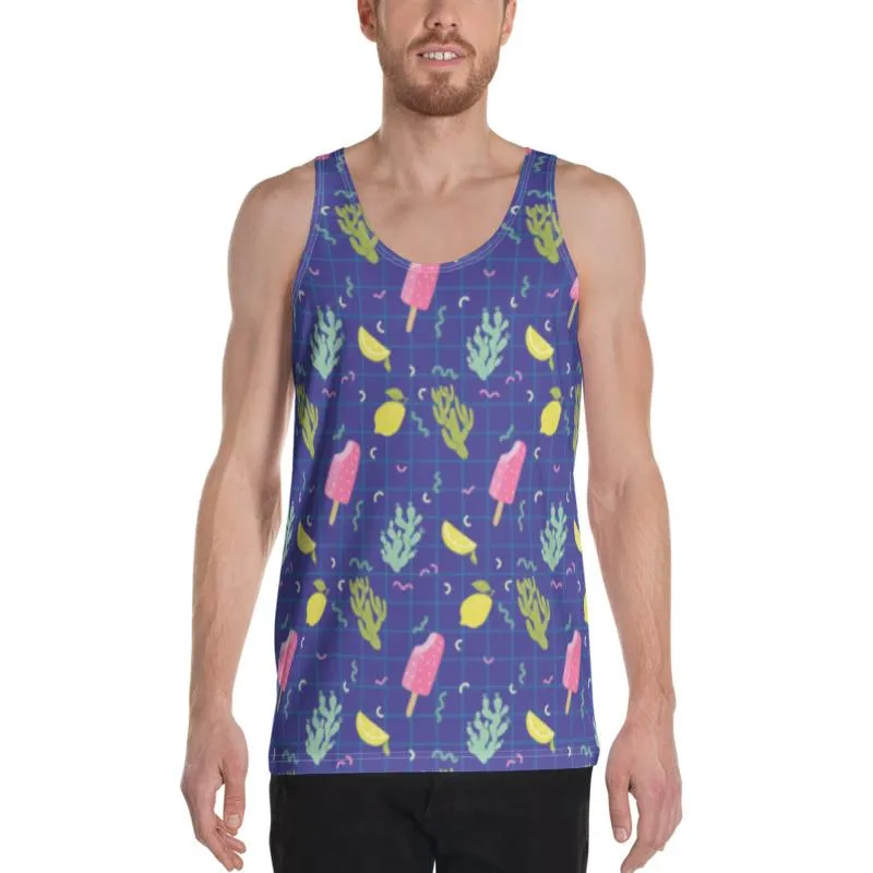 Blue Popsicle Men's Tank Top, Cactus Print Fun Unisex Designer Tank Top - Made in USA