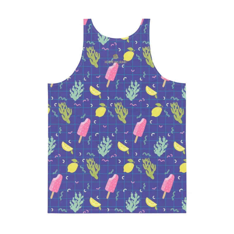 Blue Popsicle Men's Tank Top, Cactus Print Fun Unisex Designer Tank Top - Made in USA
