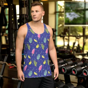 Blue Popsicle Men's Tank Top, Cactus Print Fun Unisex Designer Tank Top - Made in USA