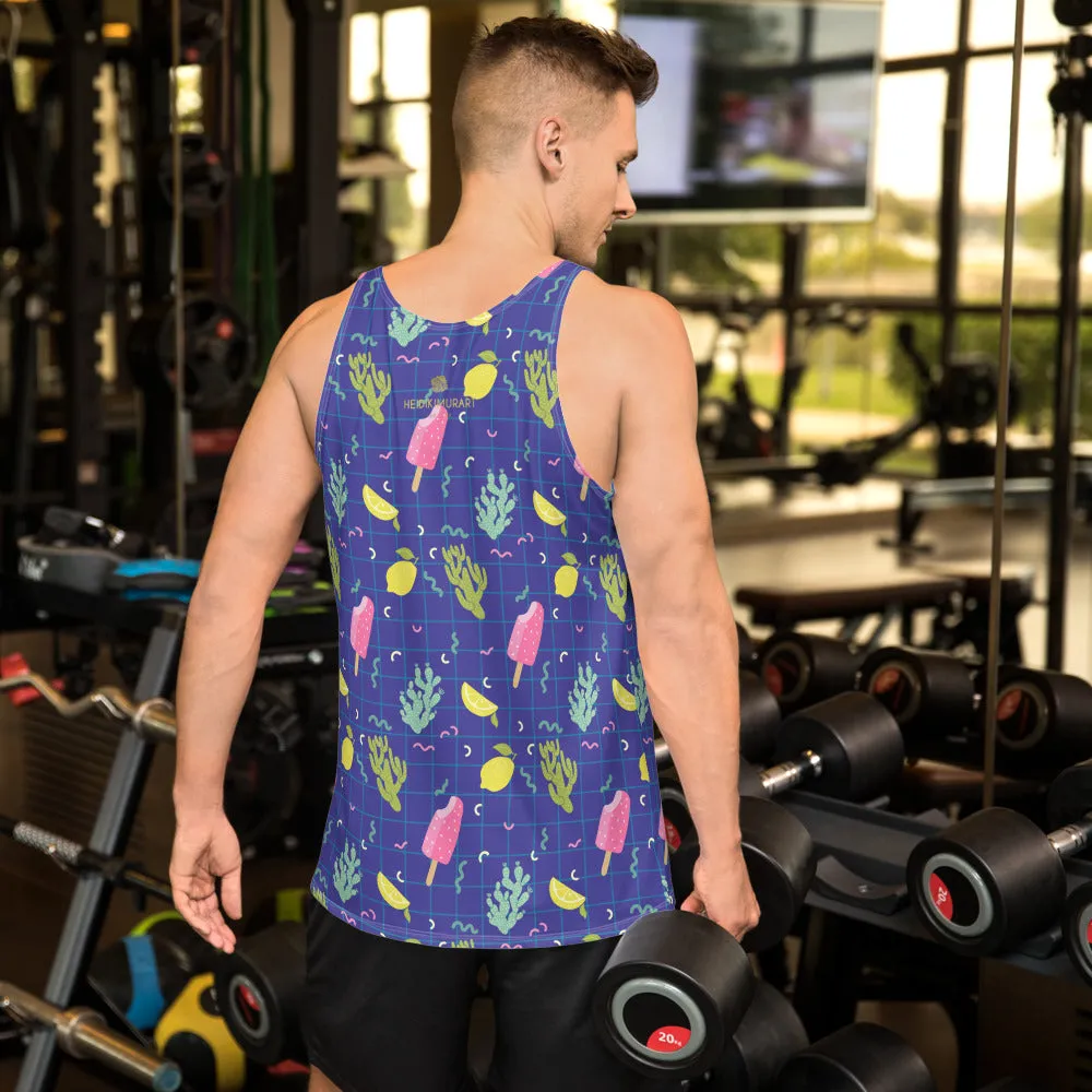 Blue Popsicle Men's Tank Top, Cactus Print Fun Unisex Designer Tank Top - Made in USA
