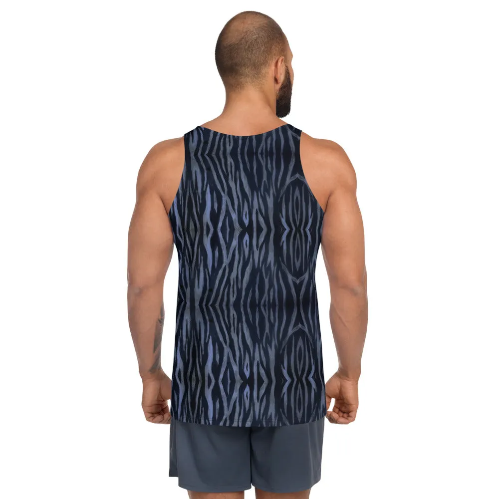 Blue Tiger Striped Tank Top, Animal Print Women's or Men's Unisex Tank Top - Made in USA/ Europe/ Mexico (US Size: XS-2XL)