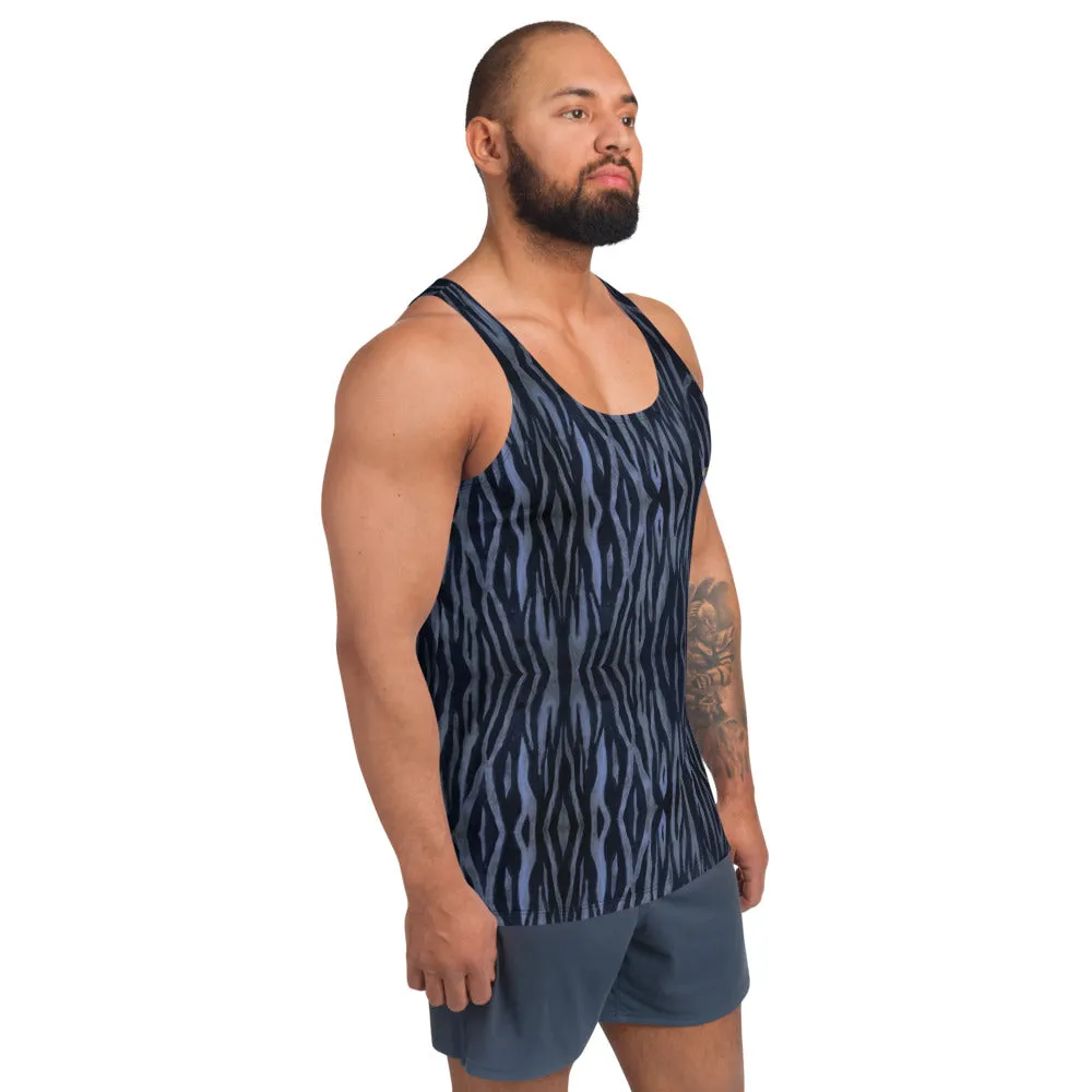 Blue Tiger Striped Tank Top, Animal Print Women's or Men's Unisex Tank Top - Made in USA/ Europe/ Mexico (US Size: XS-2XL)