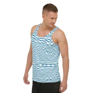 Blue Wavy Unisex Tank Top, Modern Waves White Blue Men's or Women's Tanks-Made in USA/EU