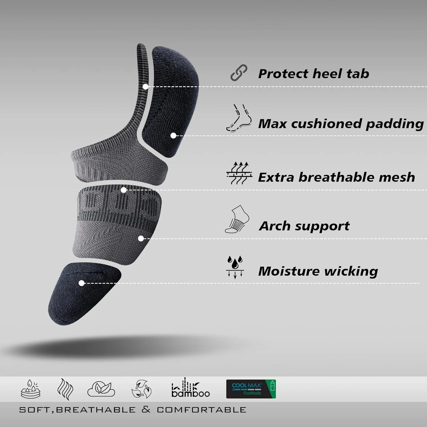 BRISIRA Bamboo Viscose Coolmax Running Golf No Show Socks Women Compression Moisture Wicking Performance Low Cut Tab Athletic