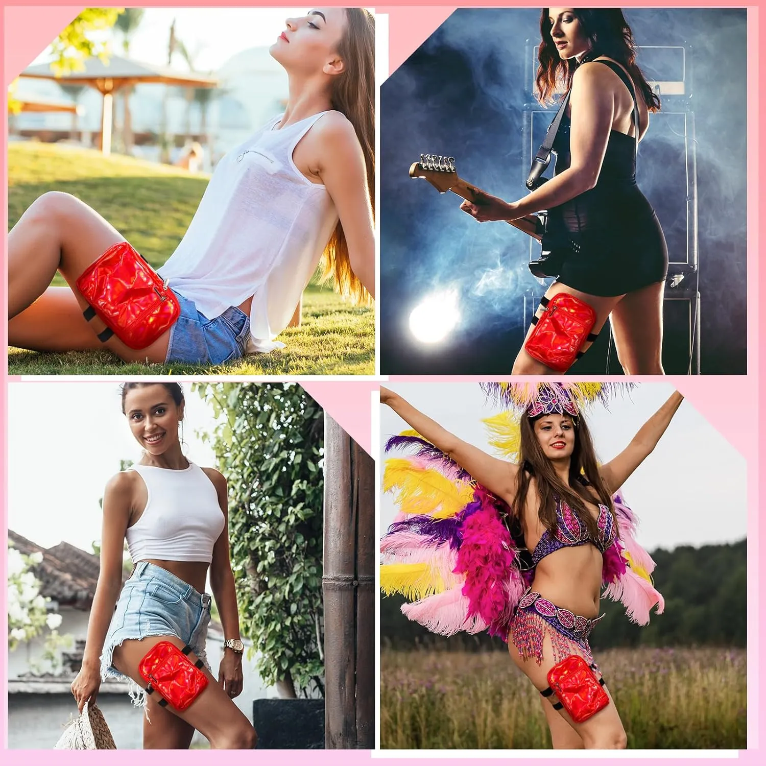 Carnival Leg Bag Holographic Thigh Bag with Adjustable Strap Leg Pouch Harness Women Summer Travel Hiking Pack(Red,Leg Bag)