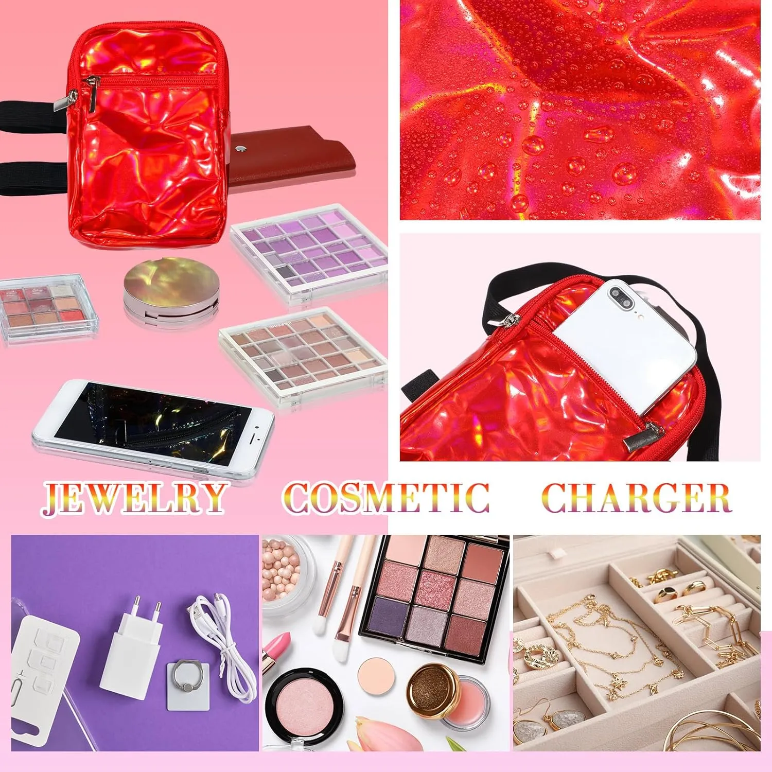 Carnival Leg Bag Holographic Thigh Bag with Adjustable Strap Leg Pouch Harness Women Summer Travel Hiking Pack(Red,Leg Bag)