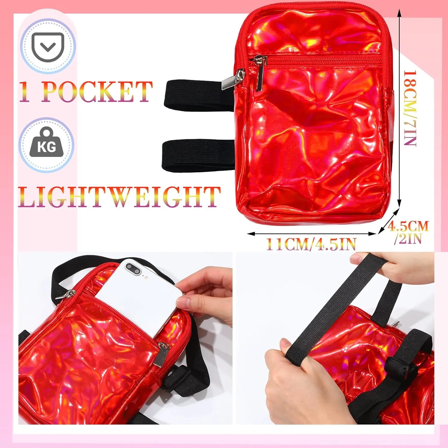 Carnival Leg Bag Holographic Thigh Bag with Adjustable Strap Leg Pouch Harness Women Summer Travel Hiking Pack(Red,Leg Bag)