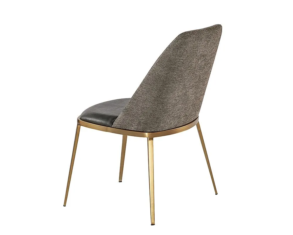 Charcoal Faux Leather & Grey Fabric Dining Chair Brushed Gold Legs (Set of 2)