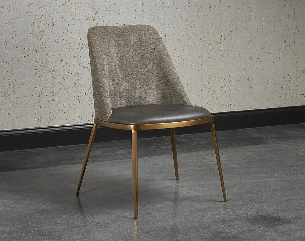 Charcoal Faux Leather & Grey Fabric Dining Chair Brushed Gold Legs (Set of 2)