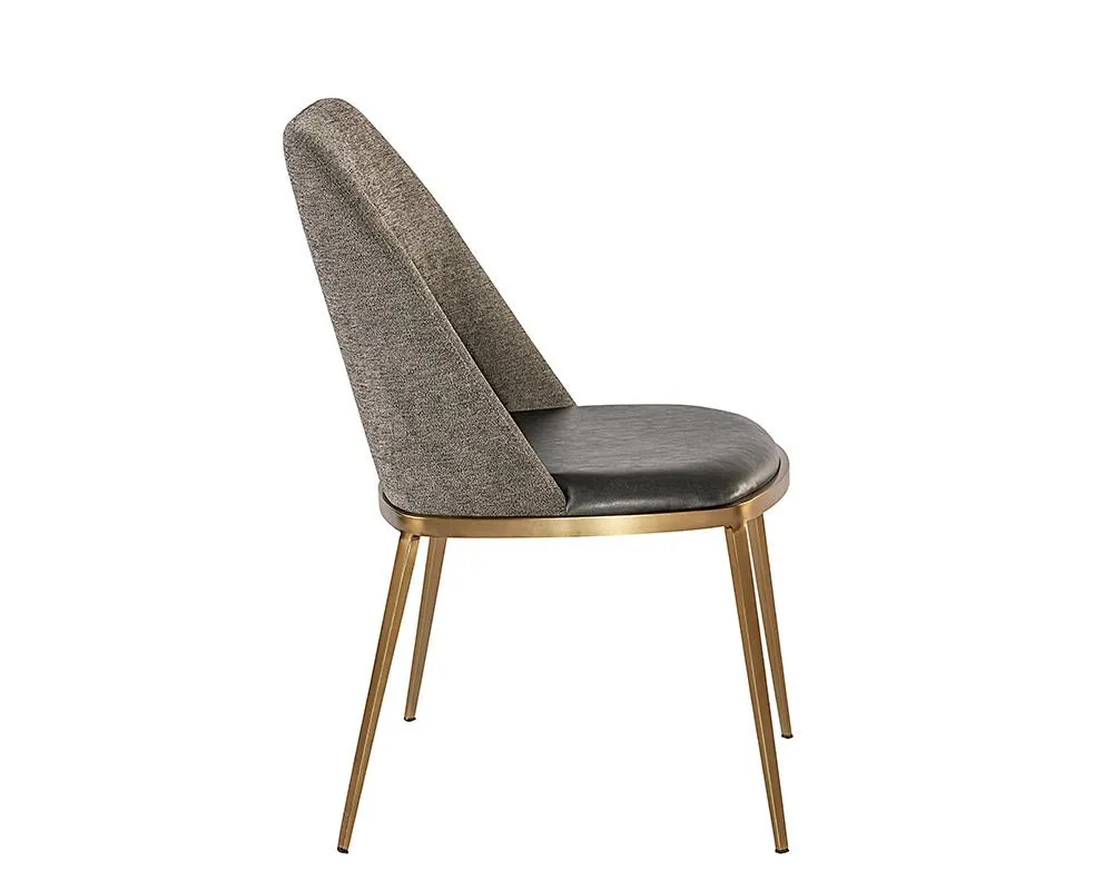 Charcoal Faux Leather & Grey Fabric Dining Chair Brushed Gold Legs (Set of 2)