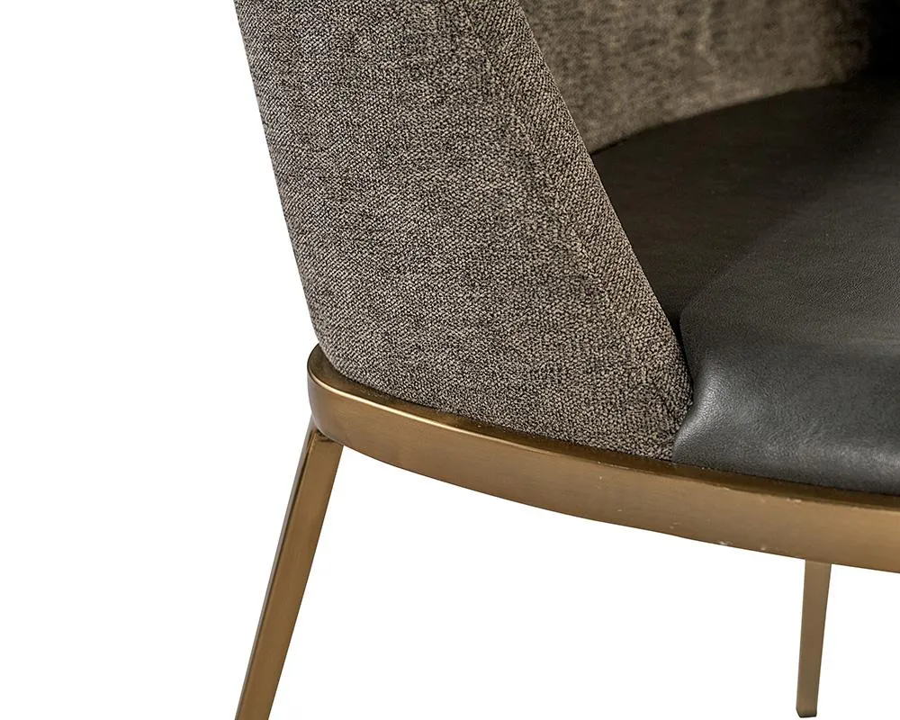 Charcoal Faux Leather & Grey Fabric Dining Chair Brushed Gold Legs (Set of 2)