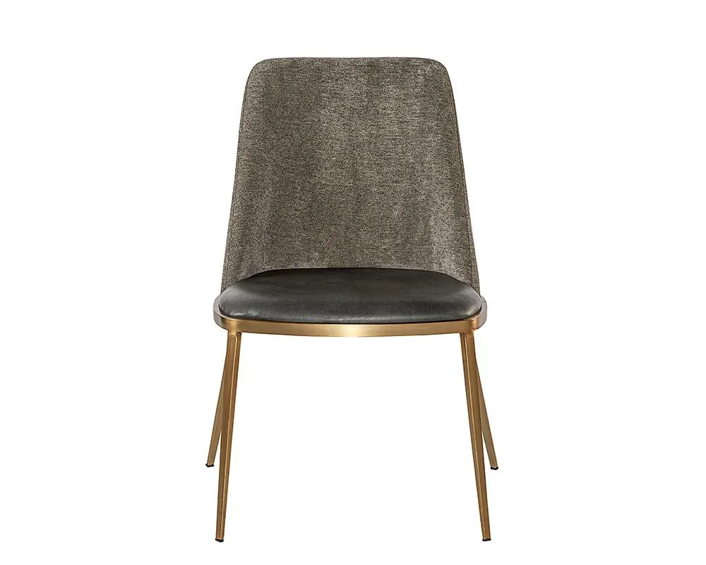 Charcoal Faux Leather & Grey Fabric Dining Chair Brushed Gold Legs (Set of 2)
