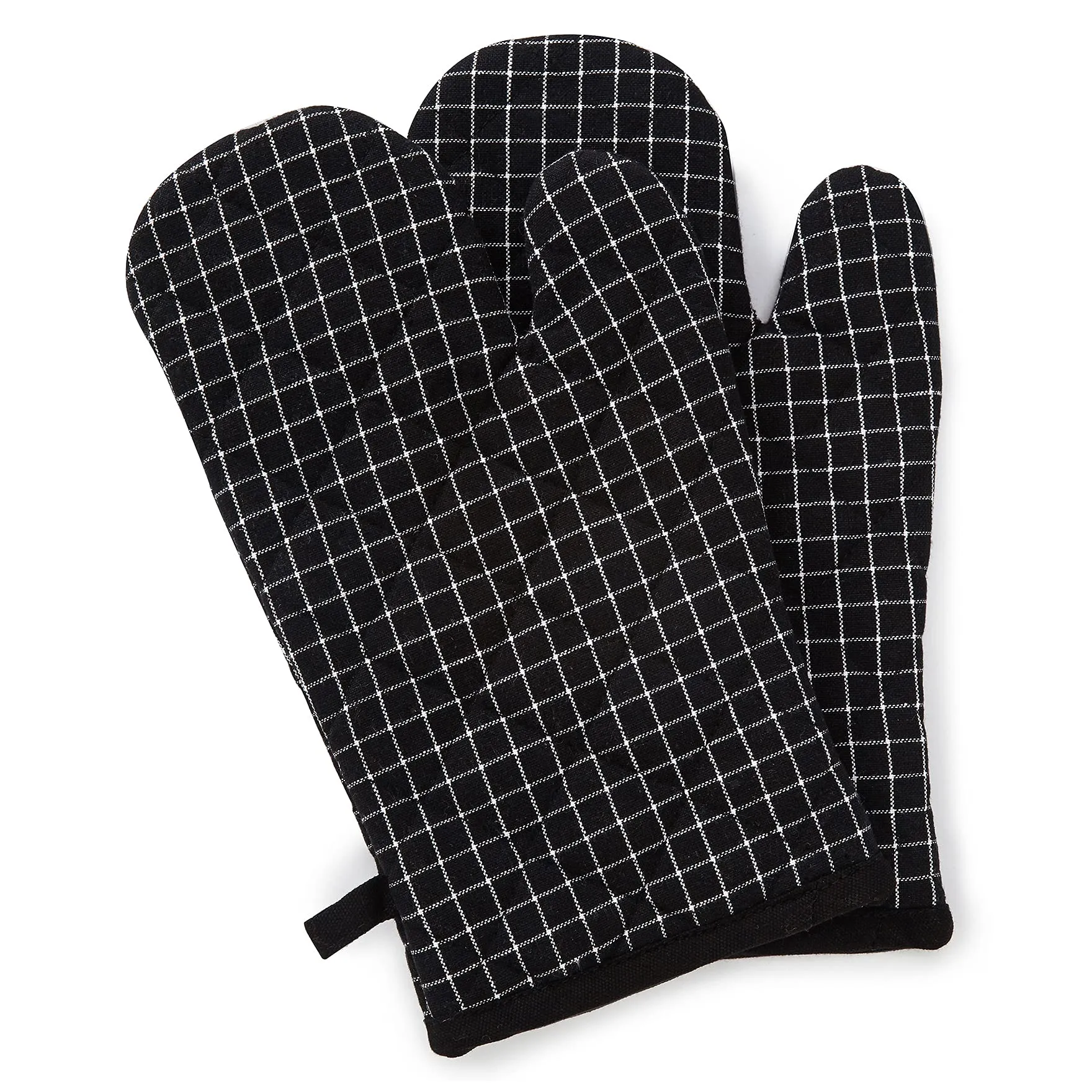 Encasa Homes Long 30 cm Oven Microwave Hand Gloves Mitts (2 pc Set) for Kitchen Cooking & Baking - Heat Resistant, Thick & Safe, Protection of Hands from Hot Utensils, Grill- Butcher Checks Black