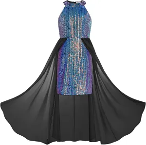 GRACE KARIN Girls Halter Neck Sequin Dress 6-14Y Kids Fancy Formal Party Prom Sparkly Pageant Birthday Graduation Dresses