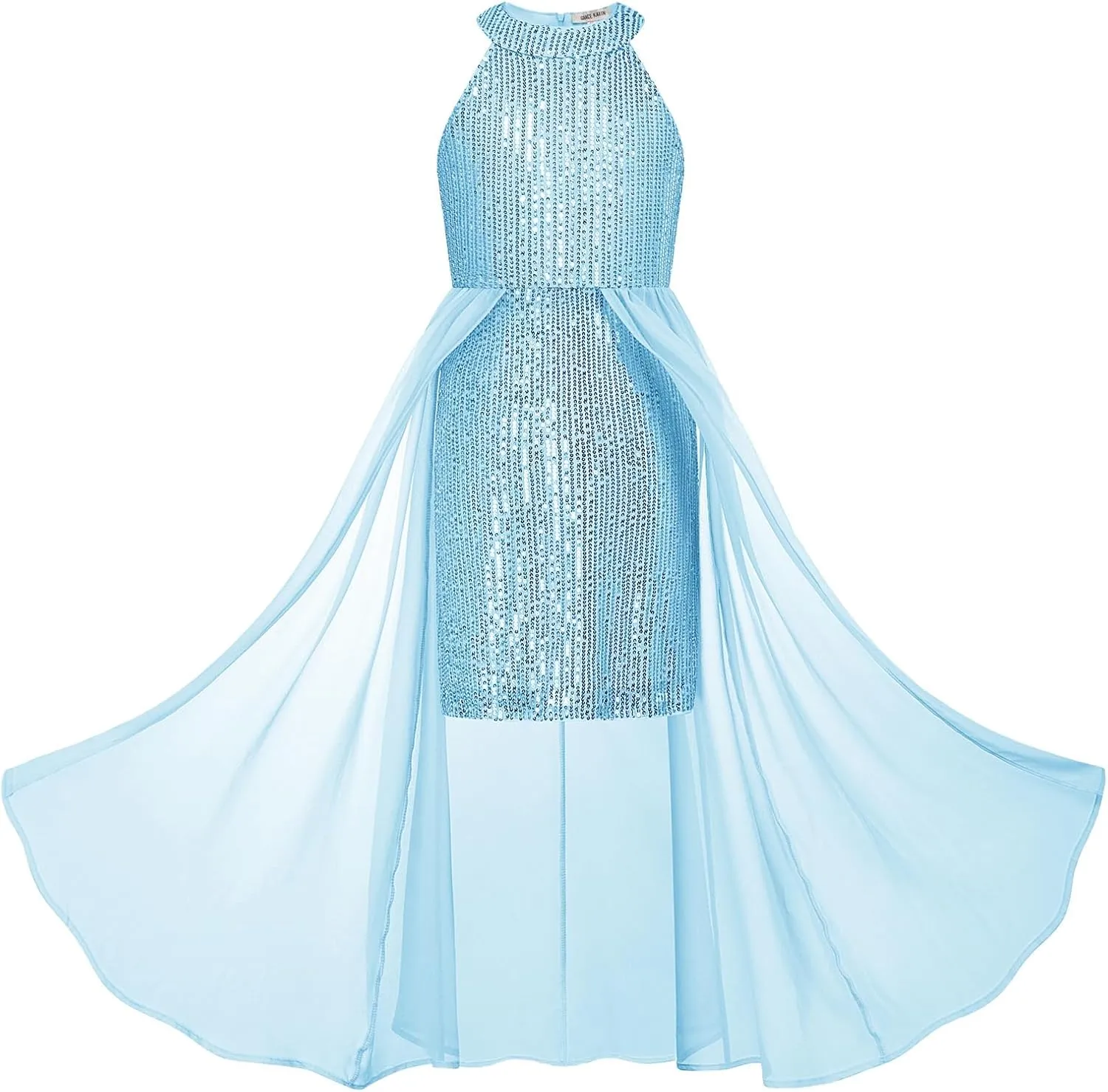 GRACE KARIN Girls Halter Neck Sequin Dress 6-14Y Kids Fancy Formal Party Prom Sparkly Pageant Birthday Graduation Dresses