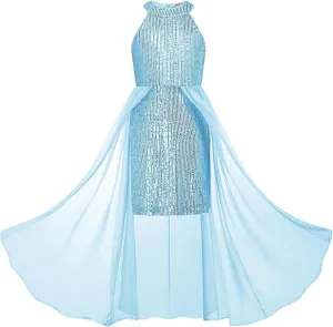 GRACE KARIN Girls Halter Neck Sequin Dress 6-14Y Kids Fancy Formal Party Prom Sparkly Pageant Birthday Graduation Dresses
