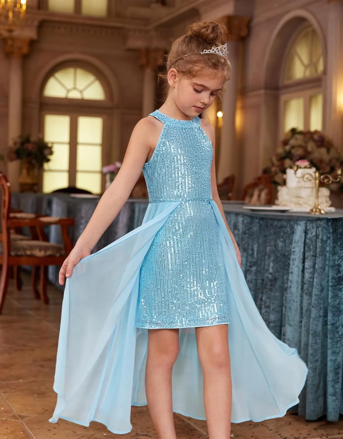 GRACE KARIN Girls Halter Neck Sequin Dress 6-14Y Kids Fancy Formal Party Prom Sparkly Pageant Birthday Graduation Dresses