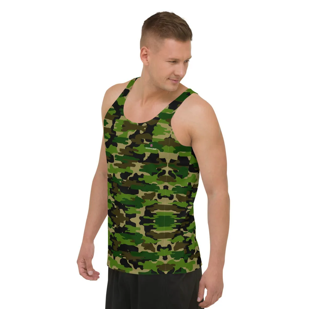 Green Camo Unisex Tank Top, Camouflage Army Military Printed Men's or Women's Tank Tops-Made in USA/EU