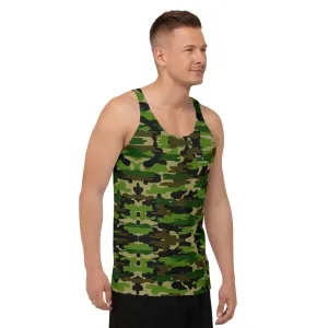 Green Camo Unisex Tank Top, Camouflage Army Military Printed Men's or Women's Tank Tops-Made in USA/EU