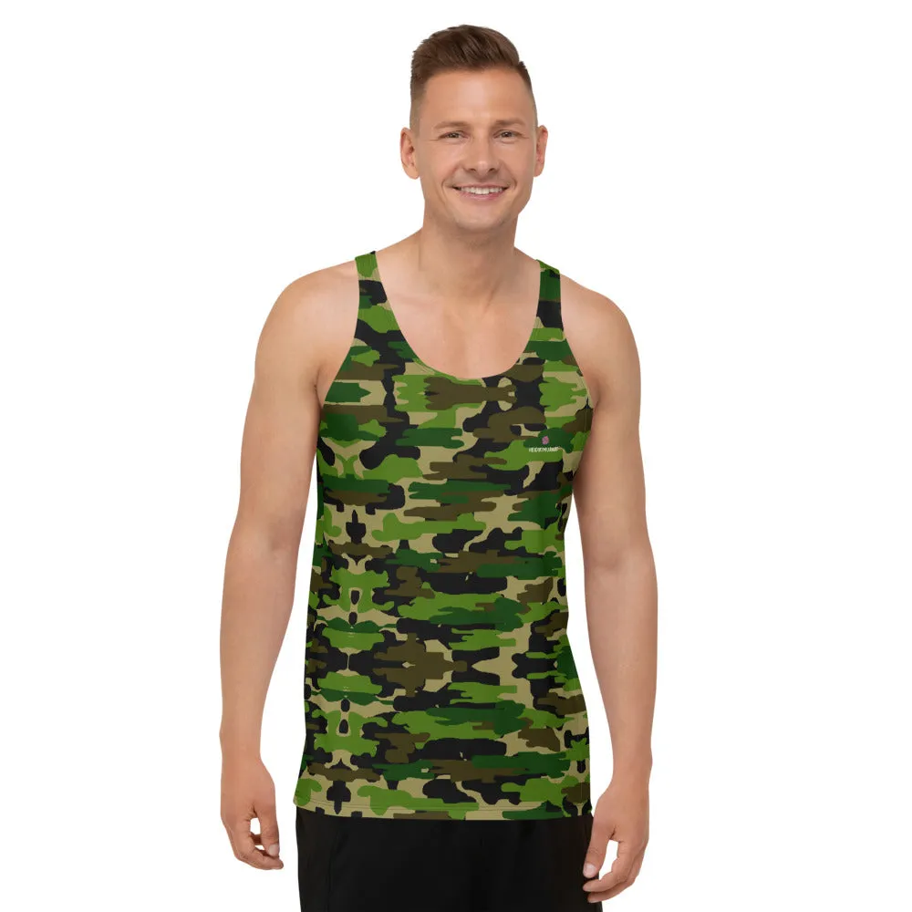 Green Camo Unisex Tank Top, Camouflage Army Military Printed Men's or Women's Tank Tops-Made in USA/EU