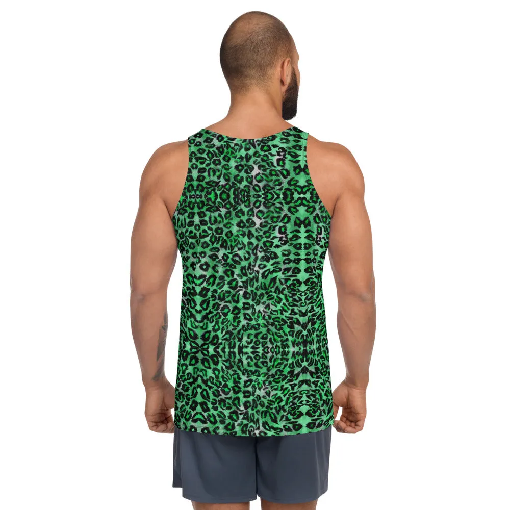Green Leopard Tank Top, Animal Print Leopard Spots Men's or Women's Tanks-Made in USA/EU