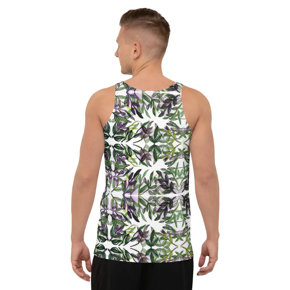 Green Tropical Unisex Tank Top, Tropical Leaves Printed Men's or Women's Tank Tops-Made in USA/EU