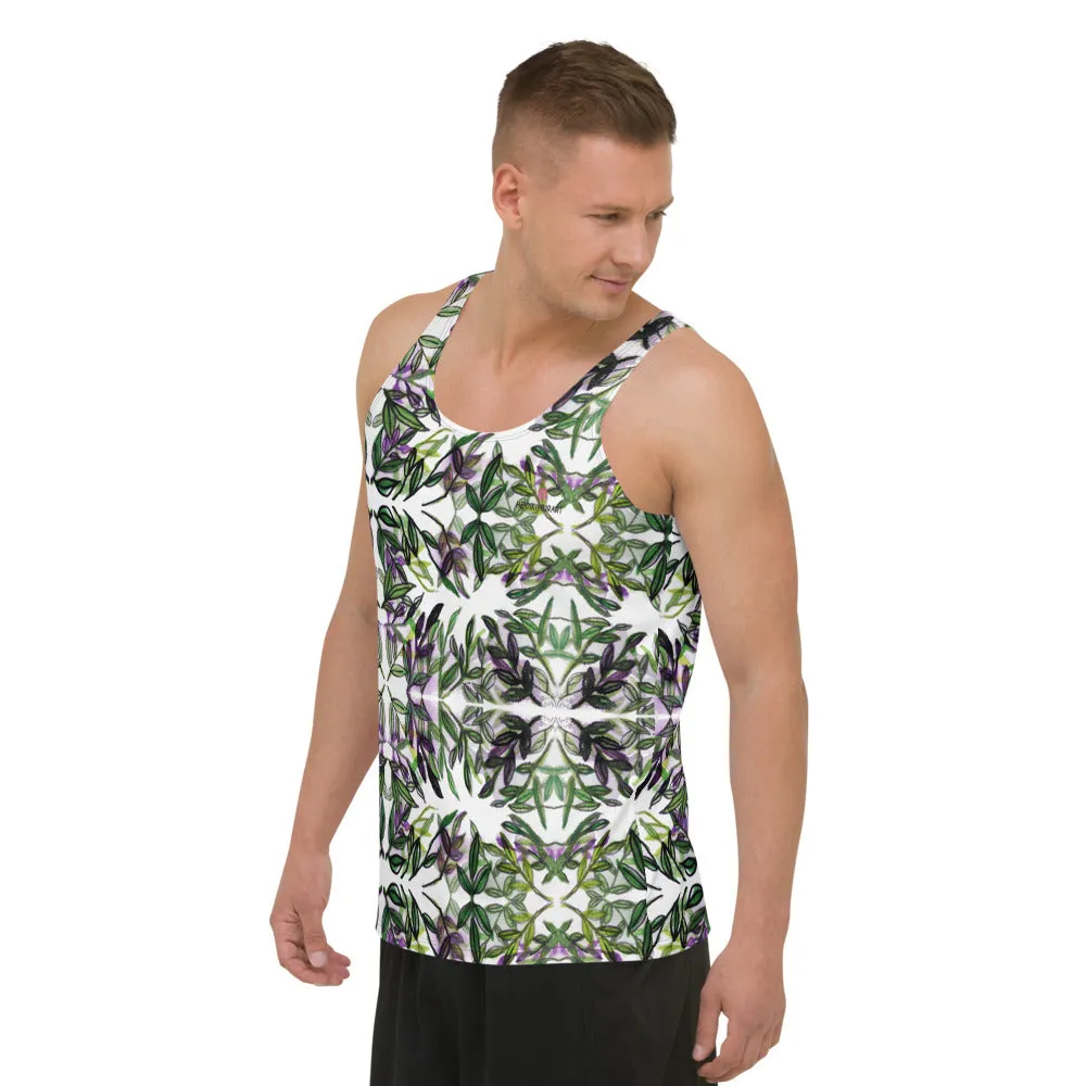 Green Tropical Unisex Tank Top, Tropical Leaves Printed Men's or Women's Tank Tops-Made in USA/EU