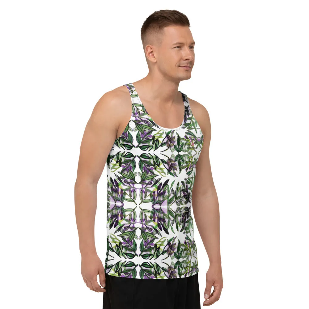 Green Tropical Unisex Tank Top, Tropical Leaves Printed Men's or Women's Tank Tops-Made in USA/EU