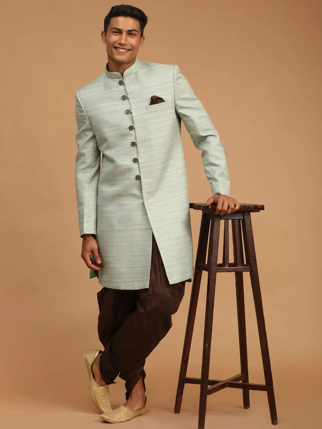 Jashvi Men's Mint Green Sherwani Only Top