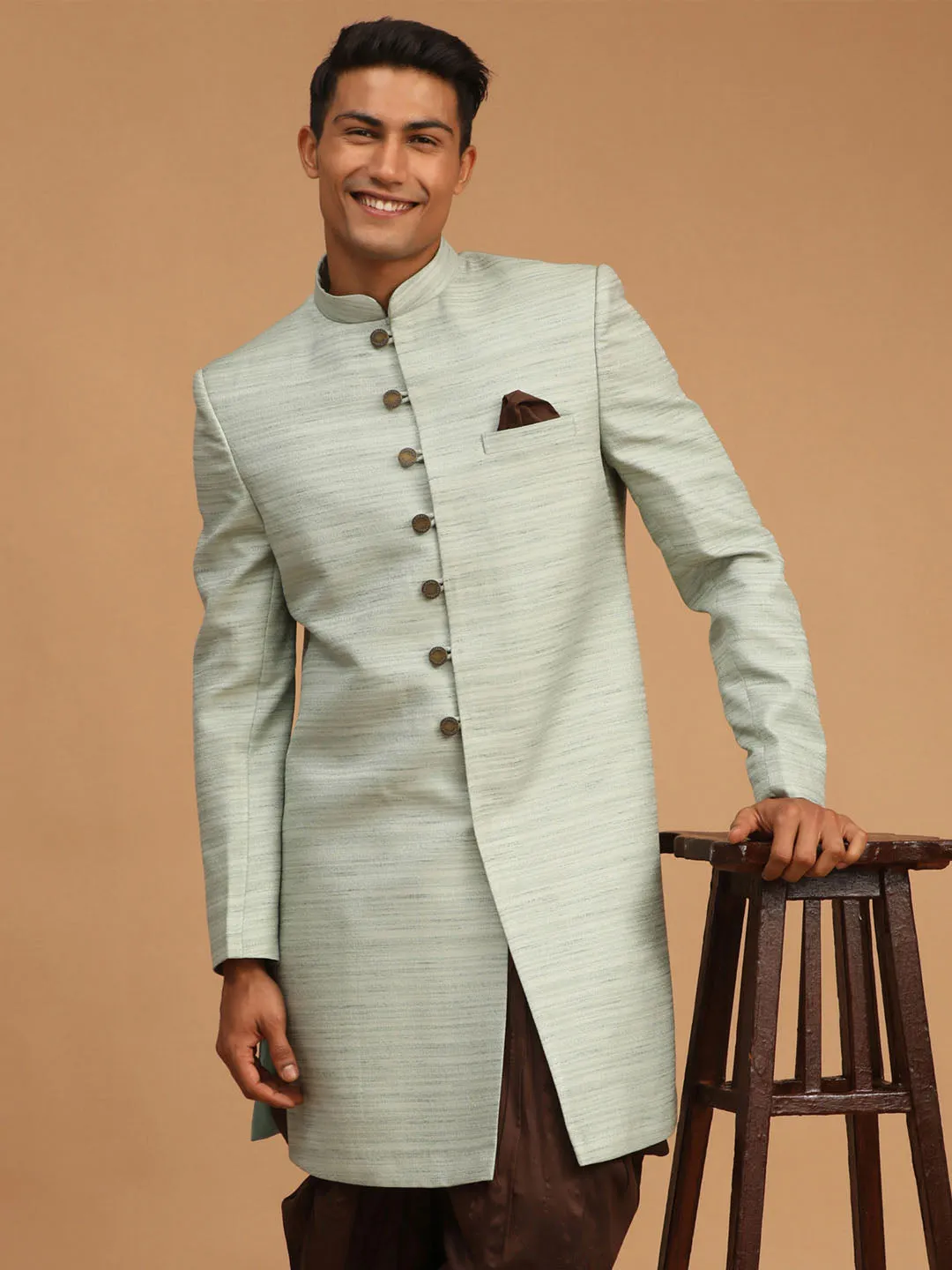 Jashvi Men's Mint Green Sherwani Only Top