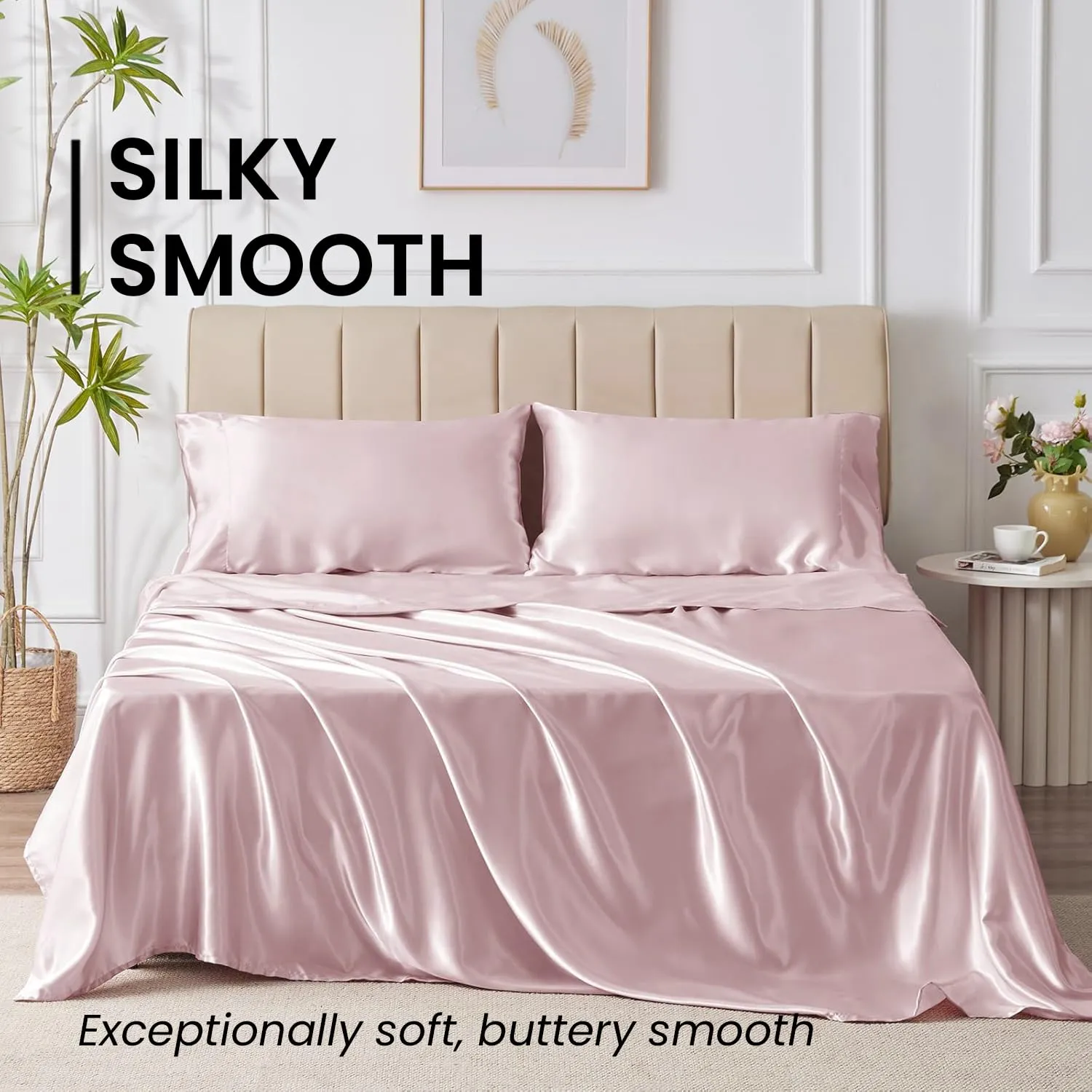 Mush 400TC Luxurious Satin Silk King Size Flat Sheet with 2 Pillow Covers - Silky Soft, Skin-Friendly, Breathable, Durable Premium Bedding | 108 X 108 Inches (Lavender, King Flat)