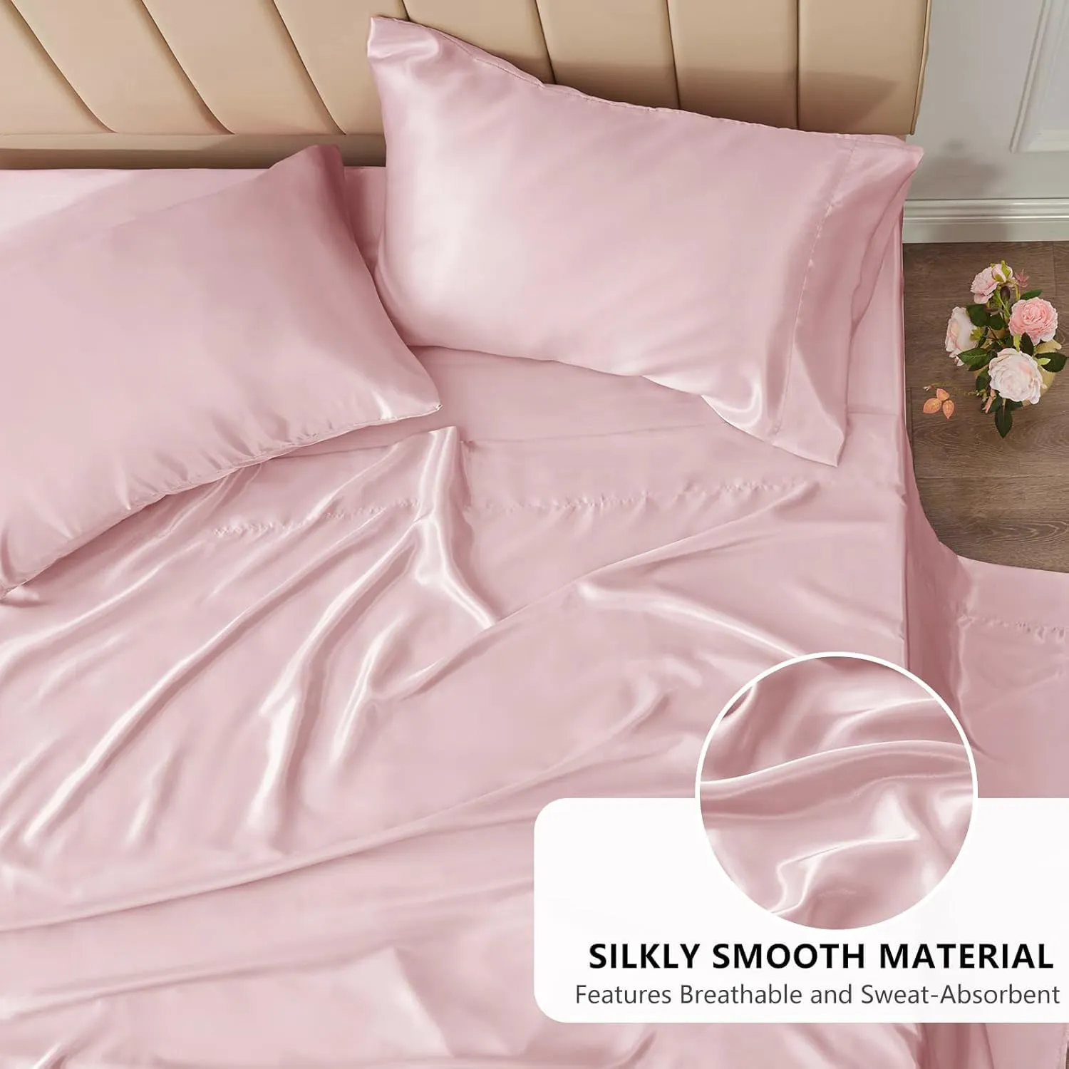 Mush 400TC Luxurious Satin Silk King Size Flat Sheet with 2 Pillow Covers - Silky Soft, Skin-Friendly, Breathable, Durable Premium Bedding | 108 X 108 Inches (Lavender, King Flat)
