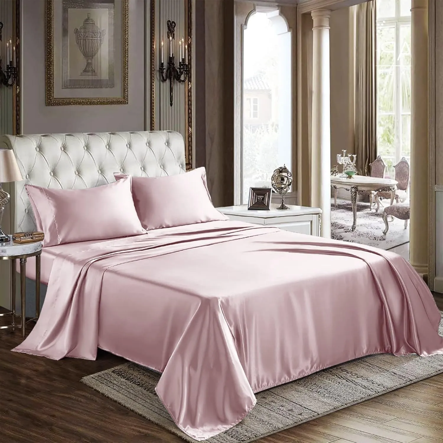 Mush 400TC Luxurious Satin Silk King Size Flat Sheet with 2 Pillow Covers - Silky Soft, Skin-Friendly, Breathable, Durable Premium Bedding | 108 X 108 Inches (Lavender, King Flat)