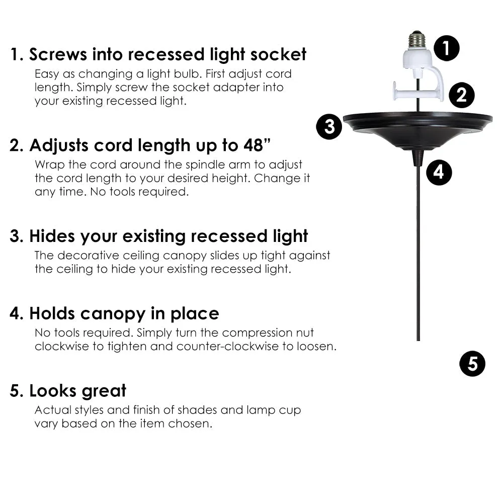 Open Box Decorative Matte Black Metal Cylinder Shade Instant Pendant Recessed Can Conversion Kit
